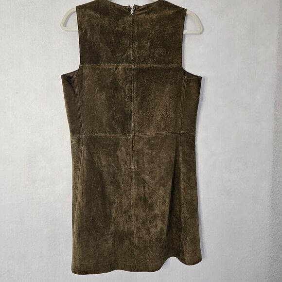 BLANKNYC sz M Olive Green Leather Vneck Sleeveless Sheath Dress Lined - Picture 2 of 8